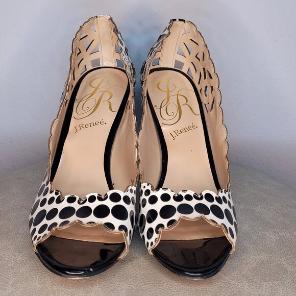 J. Renee Black & White Polka Dot Peep Toe Pumps – Size 12M - Picture 4 of 11